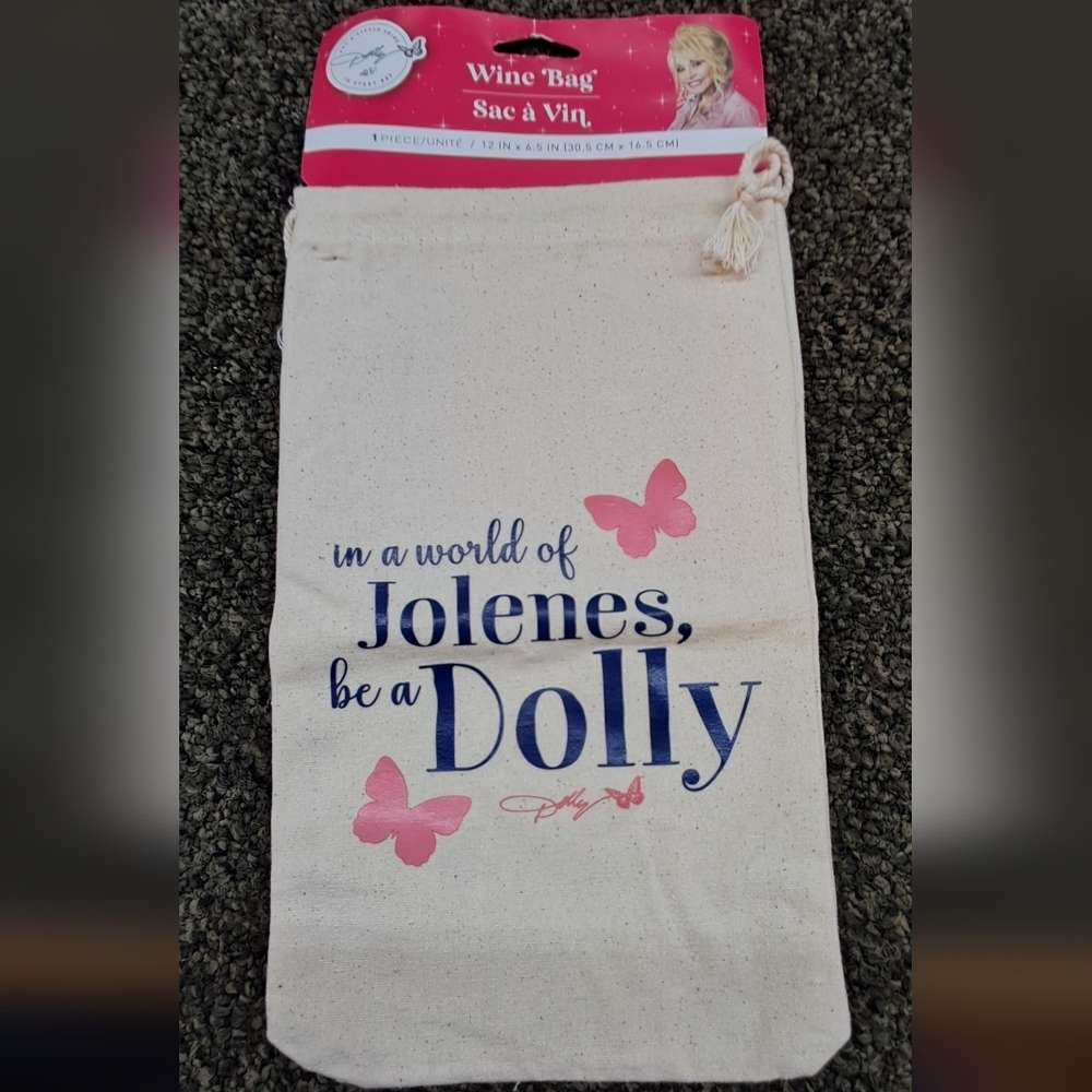 Dolly Parton Wine Bag with Pink Butterflies